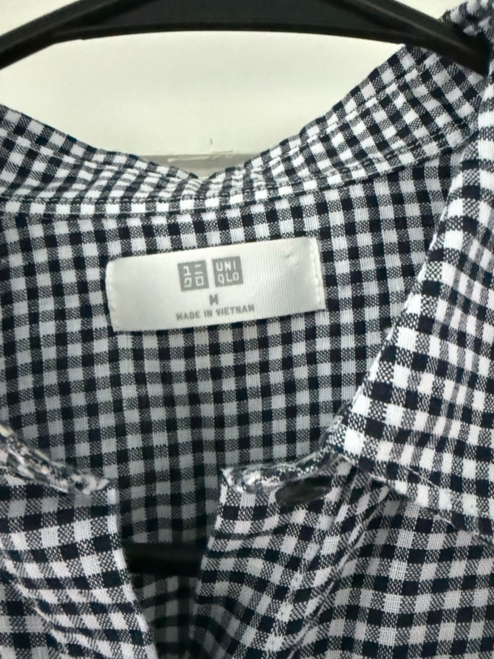 Uniqlo | 100% Linen Navy White Gingham Button Down Shirt Medium - Picture 7 of 8
